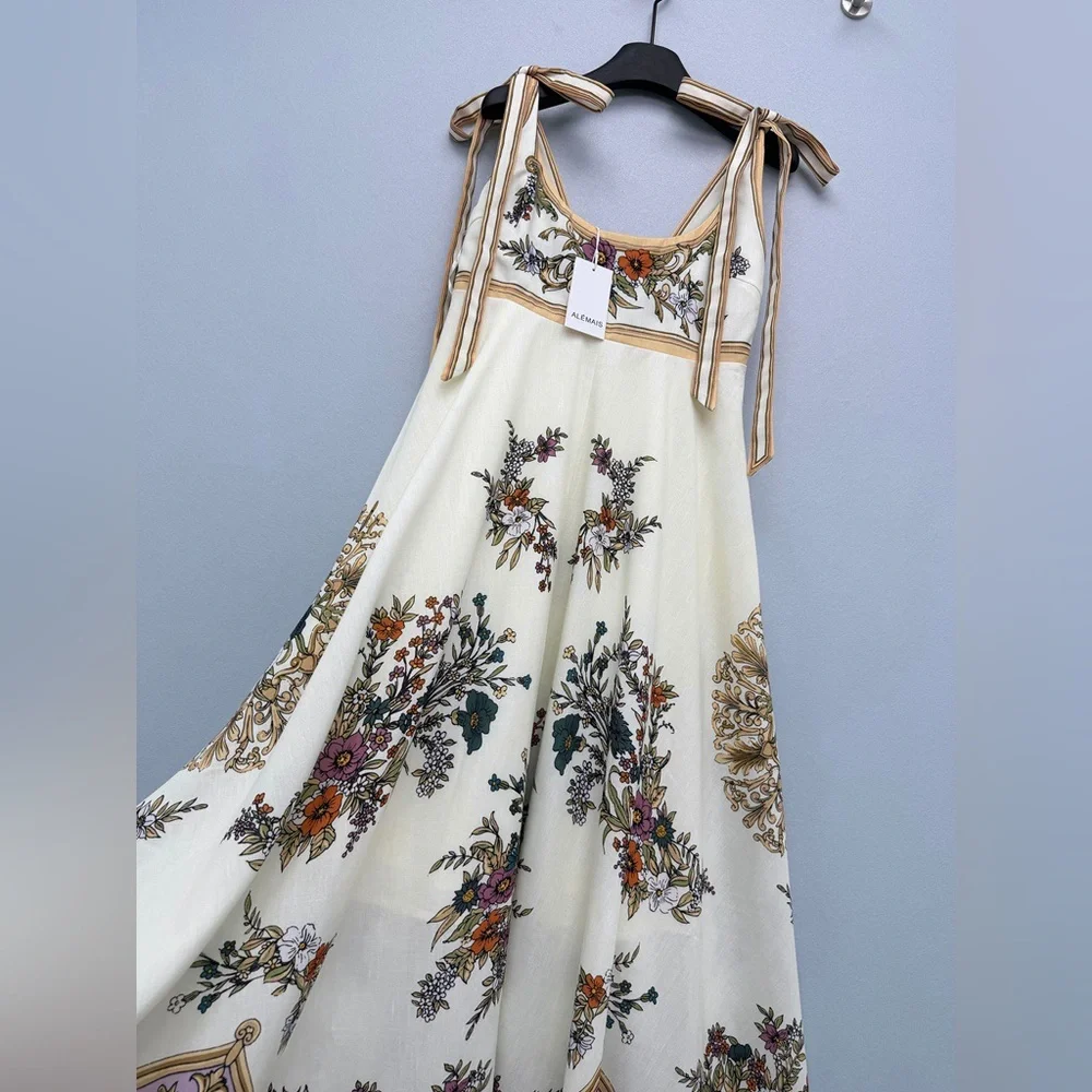 Alemais Vintage Floral Baroque Print Tie Shoulder Midi Dress - Picture 3 of 9